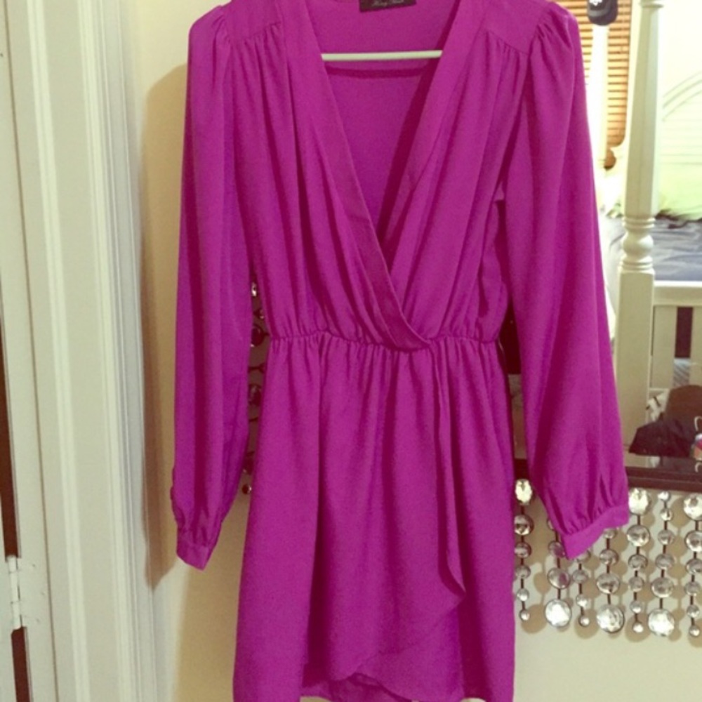Fuchsia wrap surplice dress